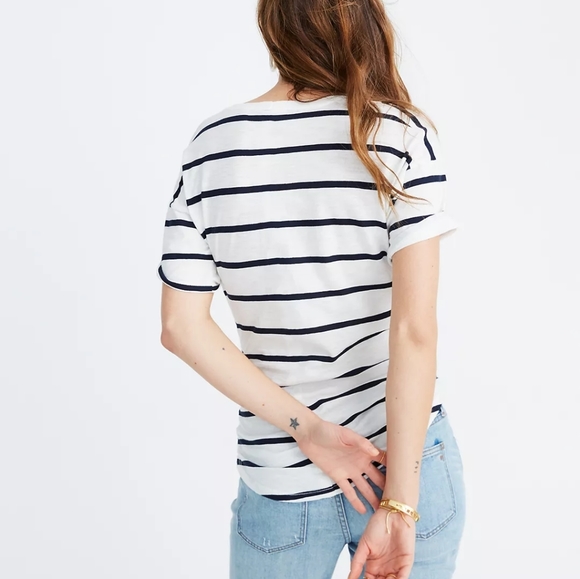 Madewell Whisper Cotton Crewneck Tee Creston Stripe T-Shirt Size XS - Picture 2 of 9